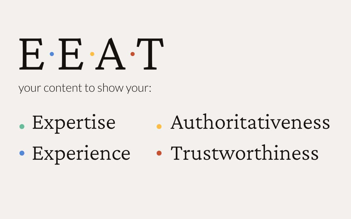 E.E.A.T your content to show your:
Expertise, Experience, Authoritativeness, and Trustworthiness 