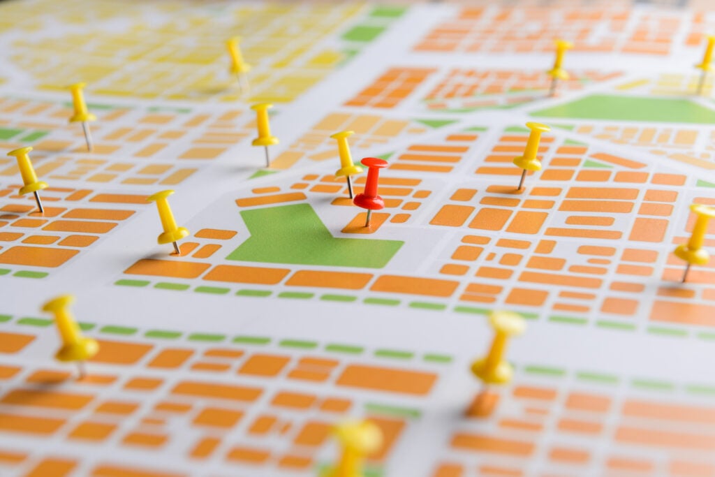 Rethinking Local Search for Professional Firms: How AI Is Expanding What’s Possible 2 Pins on map, closeup