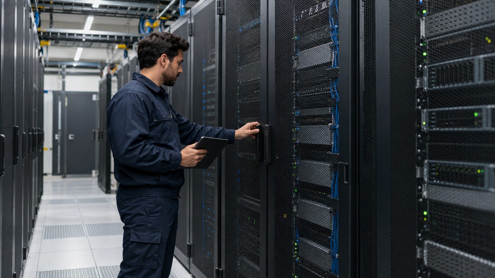 How to Build and Customize Your Own Chatbot 2 Technician with a tablet checking a server rack in a data center